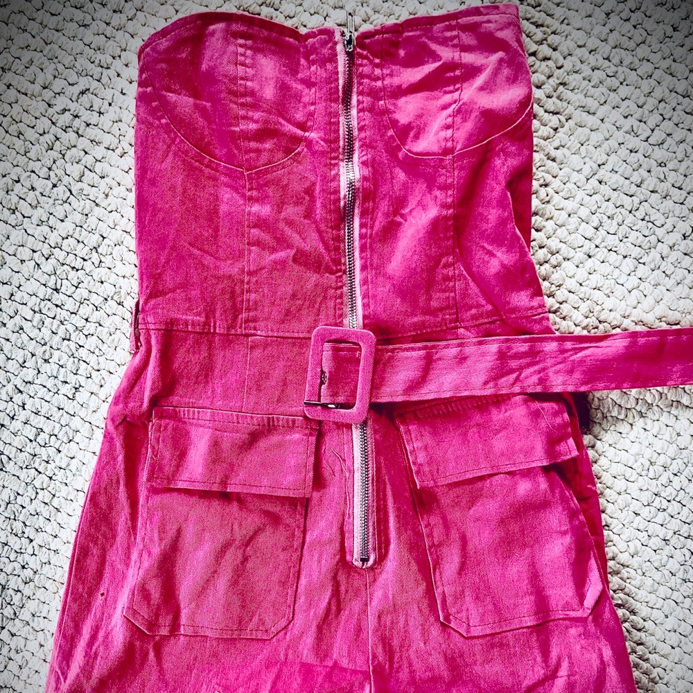 Hot pink belted jumpsuit
